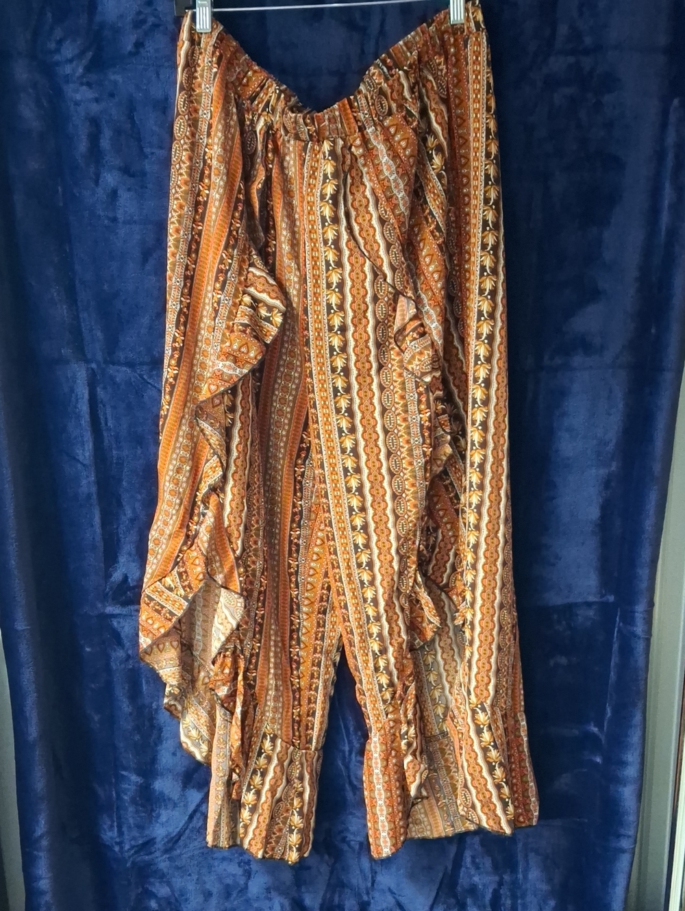 SHEIN Orange Boho Ruffle Wide-Leg Pants